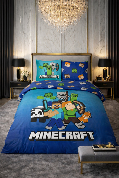 OEM Bed linen, Javoli, for 1 person, 100% cotton, Minecraft Block World patte...
