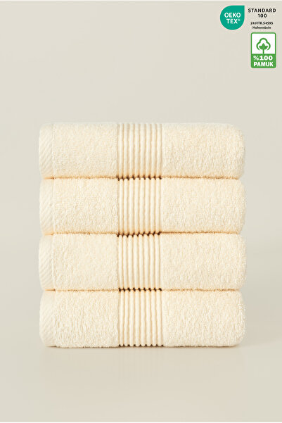 Ellaline Set de 4 prosoape pentru față, 100% bumbac certificat pentru baie |   Cutie de zestre bucatarie 50x90cm Crema