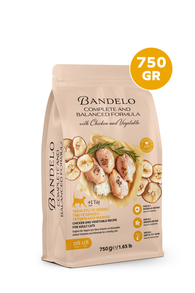 Bandelo Tavuklu Sebzeli Yetişkin Kuru Kedi Maması 750gr - Parlak Tüy ve Koku ...