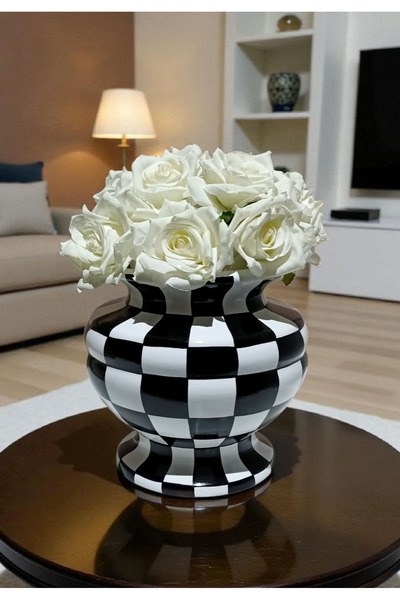 VERA HOME DECOR Ceramic, Hand-Painted Decorative Object, Checkerboard Pattern...