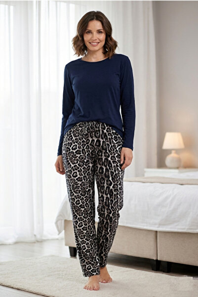 SİERNA Pantaloni de pijama din fleece pentru femei cu talie elastică de iarnă...