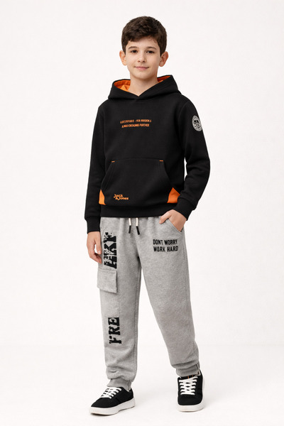 Uçar بنطلون رياضي للأولاد من 9-12 سنة - رمادي - قطن، مع جيوب، للاستخدام اليوم...