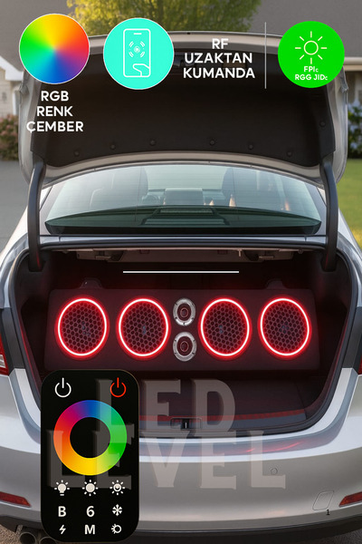 LED LEVEL Petek desenli Neon Işıklı 20 cm Midrange Kapağı Rgb dokunmatik Kuma...