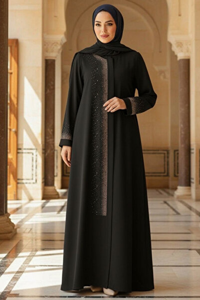 Neva Style Μαύρο Hijab Abaya - Λεπτομέρεια με χάντρες, Μοντέλο 26331S