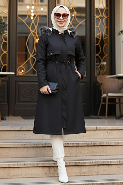 N.S NEVA STYLE Fur Hooded Black Hijab Parka 60650S