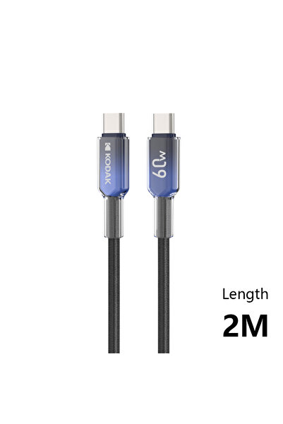 Kodak كابل شحن سريع من النوع C إلى النوع C بقوة 60 واط، متوافق مع أجهزة iPhone 16/15 وSamsung Galaxy وغيرها.