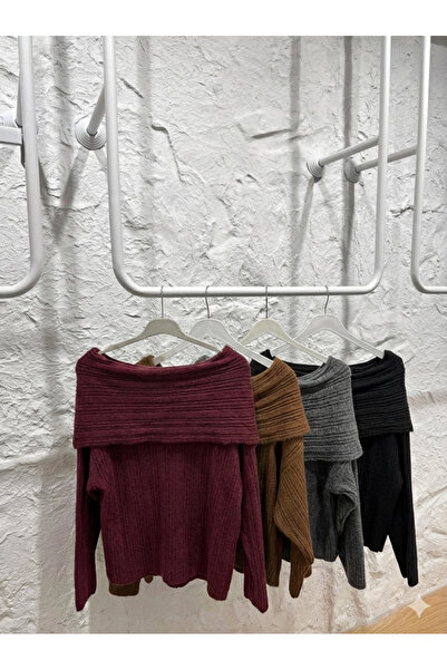 SERENDİA COLLECTİON Kadın Beyaz Madonna Yaka Triko Kazak