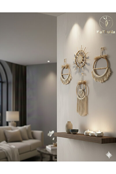 kattuna Bohem Makrome Duvar Dekorasyon Ürünü 4’lü Set