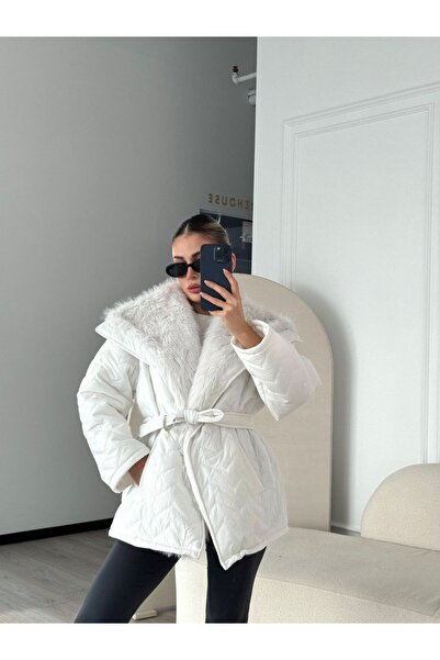 Lovely butik Palton pentru femei, cu design de culoare albă, umplut cu fibre ...