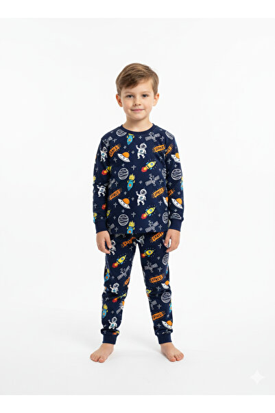 CQCQ Erkek Çocuk %100 Pamuk Uzay Desenli Pijama Takımı - Pamuklu Rahat Kışlık...