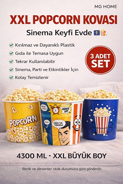 VENON 🍿 3 Adet XXL BÜYÜK BOY 🍿 Mısır Kovası Cips Kovası Popcorn Kasesi Kırı...