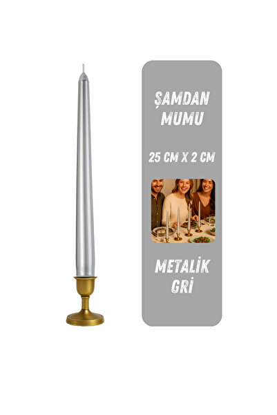 Candlestick Candle, Christmas, Henna, Party, Birthday, Bachelorette - "METALLIC GRAY", 1 Pc