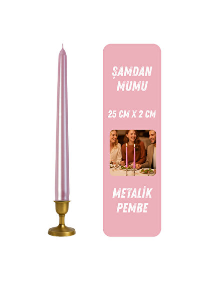 HAPPY NESSO "METALİK PEMBE" Konik Şamdan Mumu – Parti, Kına, Doğum Günü, Mum ...