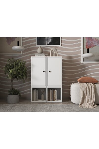 Nettrends Kapaklı Raflı Çok Amaçlı Dolap Beyaz 65 cm Ça d 1019-Ç