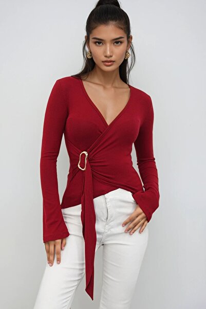 VAGGON V-Neck Ottaban Blouse with Gold Accessories