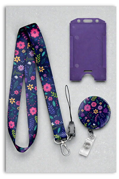 Mia Aurora Mor Çiçek Bahçesi 3lu Set Boyun Askı İpi Çiçek Yoyo Dikey Kartlık ...