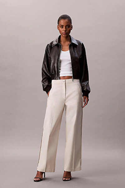 Calvin Klein Pamuklu Twill Tamamı Baskılı Logolu Çizgili Kadın Beyaz Pantolon...