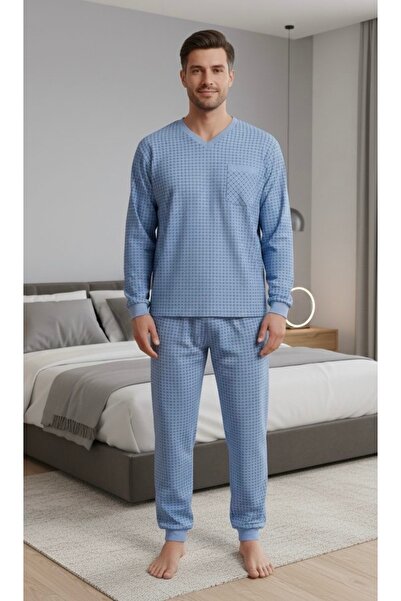 AYSUN TEKSTİL Quality Vyaka Men's Winter Pajama Set with Waist-Sleeve and Rib...