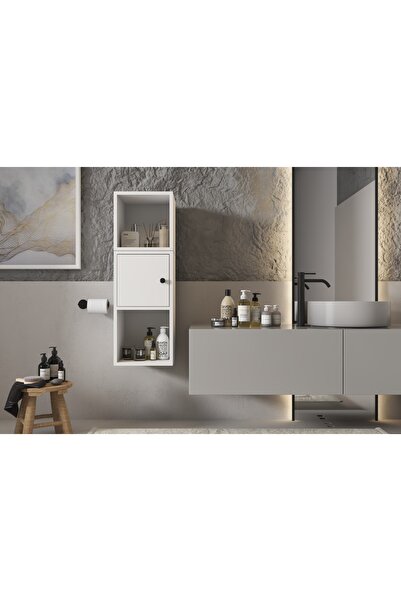 Nettrends Tek Kapaklı Açık Raflı Beyaz Banyo Rafı BNY-1022