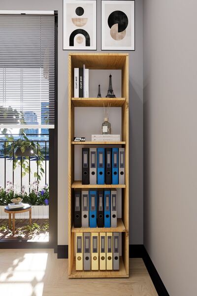 Mirobi Sardes 5 Raflı Kitaplık Ofis Dolabı Klasörlük Çok Amaçlı Dolap Mutfak ...