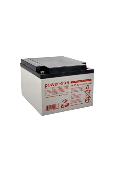 POWER-XTRA PX26-12 - 12V 26 Ah Bakımsız Kuru Akü - F3 - (M5 Bolts)