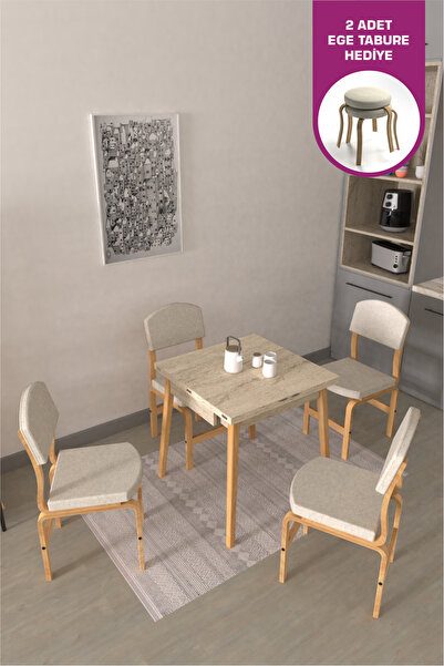 VİLİNZE Ege Sandalye Avanos Ahşap MDF Kanatlı Mutfak Masası Takımı - 70x70+70 cm