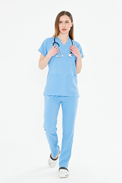 TIPMOD Unisex Yarasa Kol Likralı Doktor / Hemşire Forması Koyu Mavi (Yönetmen...