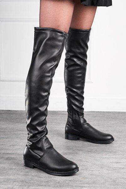 İmerShoes Cizme casual negre pentru femei - talpă groasă zimțată, cataramă, f...