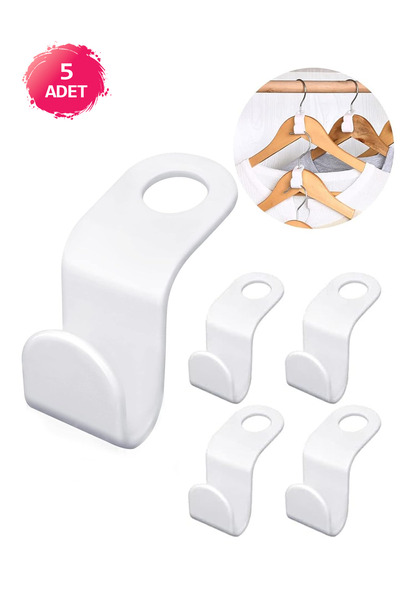 NOYİSKA Pratik Dolap Düzeni İçin 5 Adet Kanca Şeklinde Çoklu Askı Artırıcı Ga...