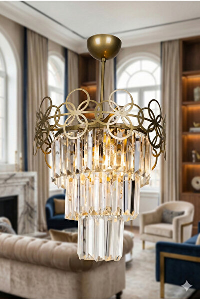 avizade Lüks Kristal Taşlı Eskitme Avize - 35 cm Özel Statik Boyalı Antre, Mu...