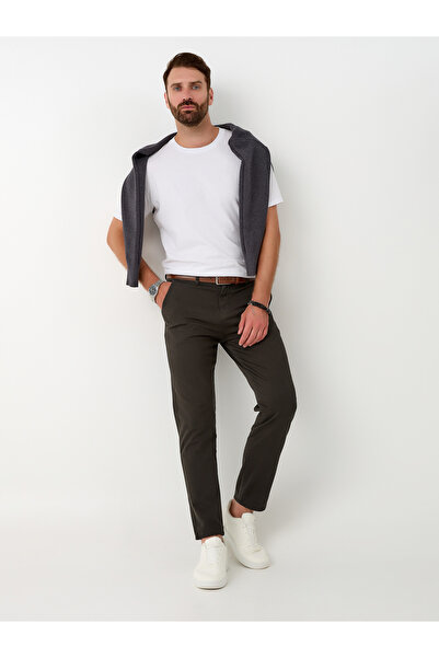 muzzo jeans Ψηλόμεσο βαμβακερό χακί παντελόνι τσίνο