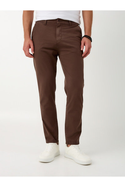 muzzo jeans بنطال تشينو بني قطني عالي الخصر