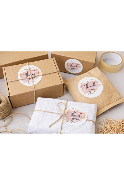 EcoNest Sticker Kuşe 108 Adet – Pembe Thank You – Yuvarlak Kesim 3,7 cm – A Kalite Etiket