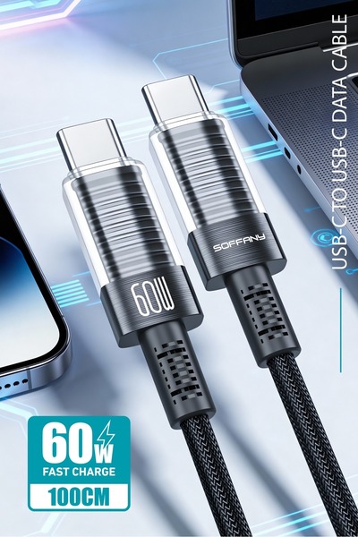 Soffany HM-535 Usb-C To Usb-C 60W Hasır Kablo