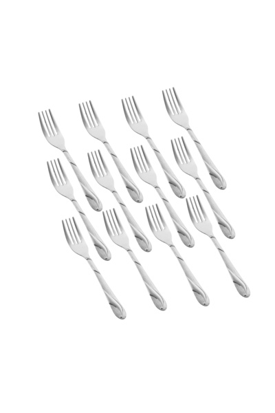 HIC طقم شوك حلى من الستانلس ستيل المقاوم للصدأ مكون من 12 قطعة فضي