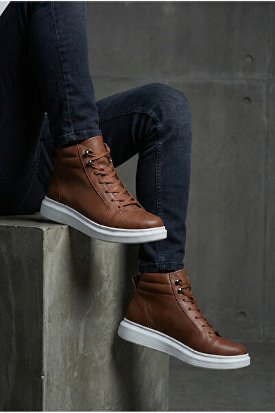 Zerenyus حذاء رياضي رجالي من الجلد برباط من طراز SLW202 تورونتو باللون البني