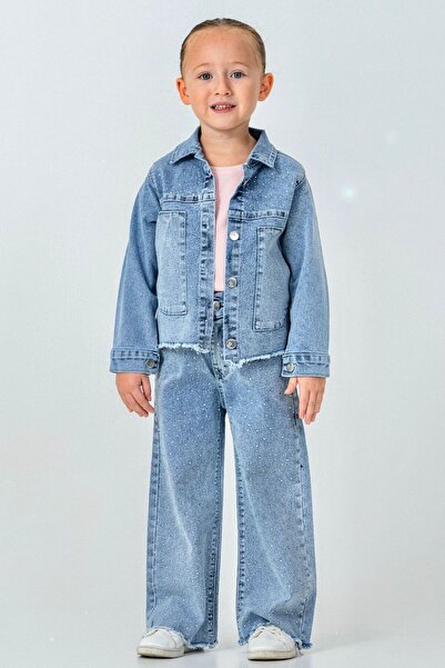 LUCEVERA Ποιοτικό Κοριτσίστικο Σετ Τζιν 3 τεμαχίων |   Πέτρινο τζιν μπουφάν +...