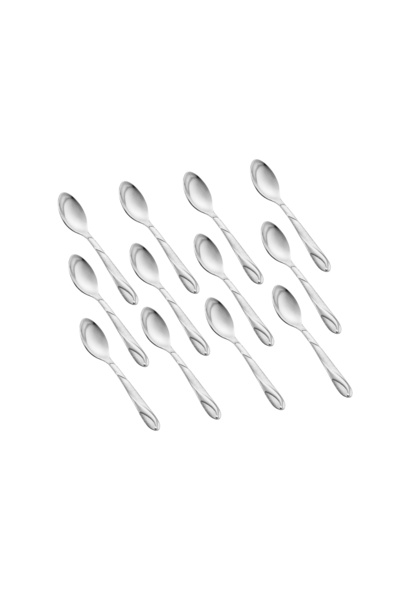 HIC طقم ملاعق شاي من الستانلس ستيل المقاوم للصدأ مكون من 12 قطعة فضي