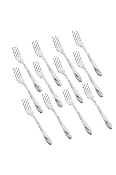 HIC طقم شوك أكل من الستانلس ستيل المقاوم للصدأ مكون من 12 قطعة فضي