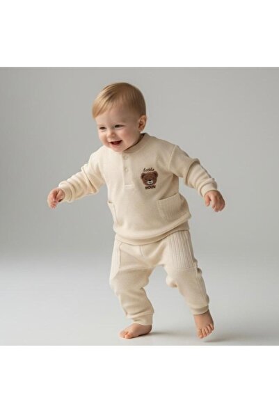 Baby Erkek Bebek Ayıcık Nakışlı Cepli 2'li Takım Bayramlık