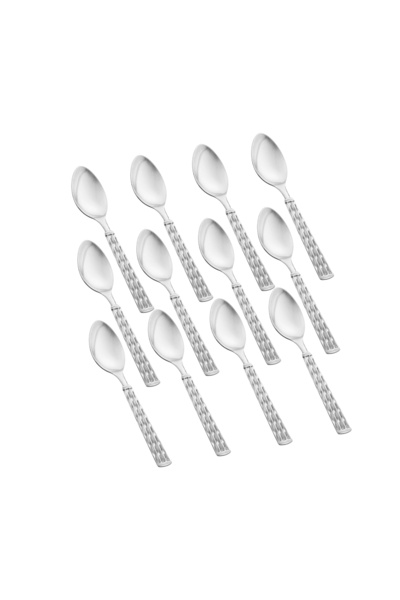 HIC طقم ملاعق حلى من الستانلس ستيل المقاوم للصدأ مكون من 12 قطعة فضي