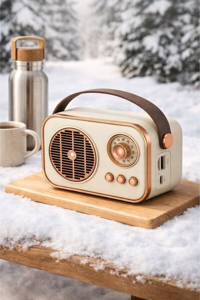 Zineets Nostaljik Radyo Fm Ahşap Görünümlü Bluetooth Hoparlör Siyah Renk Vint...