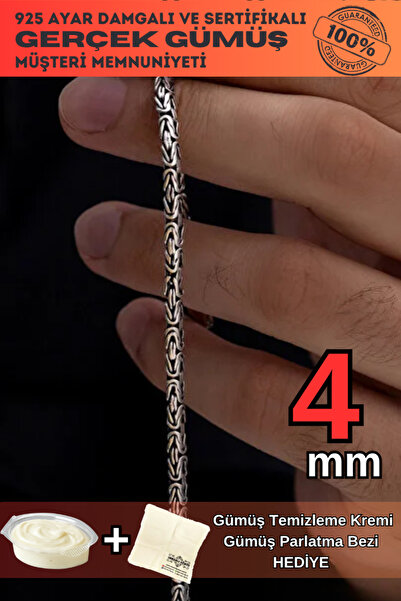 OSMANLI GÜMÜŞ Erkek Gümüş Bileklik - 4mm Yassı Ezme Kral Model 925 Ayar Gümüş...