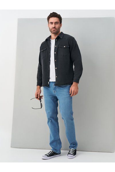 muzzo jeans Oversize Dark Gray Cotton Lycra Denim Shirt