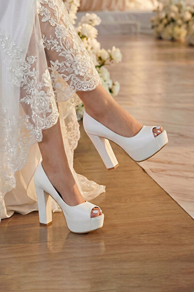 Erkan Saçmacı Carolina White Vegan Open Front Round Toe Thick Platform Heeled...