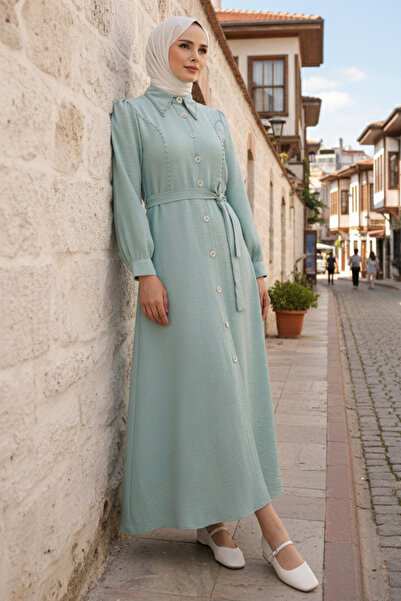 benguen فستان نسائي مزين بالخرز باللون الأخضر النعناعي 6809