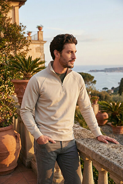 Buratti Ανδρικό φούτερ από βαμβακερό χαλαρό κοστούμι με μισό φερμουάρ και όρθ...