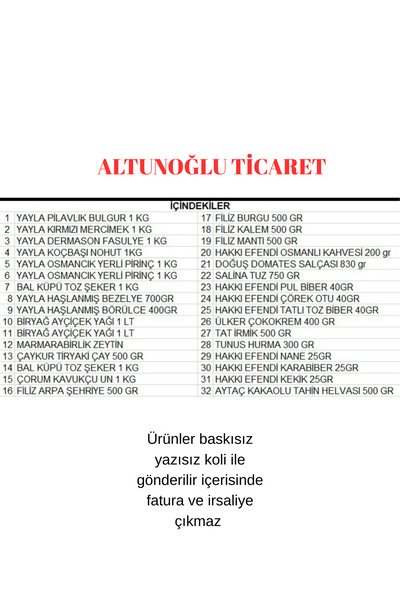 Yayla Ramazan erzak paketi kumanya yardım kolisi süper koli 32 parça ürün