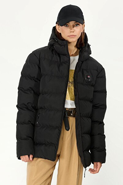 QAWWA Dámská černá větruodolná zimní bunda Puffer