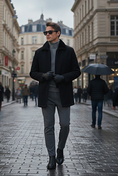 Buratti Regular Fit Çıkarılabilir Tüylü Yaka Detaylı Astarlı Kaşe Kaban Erkek...